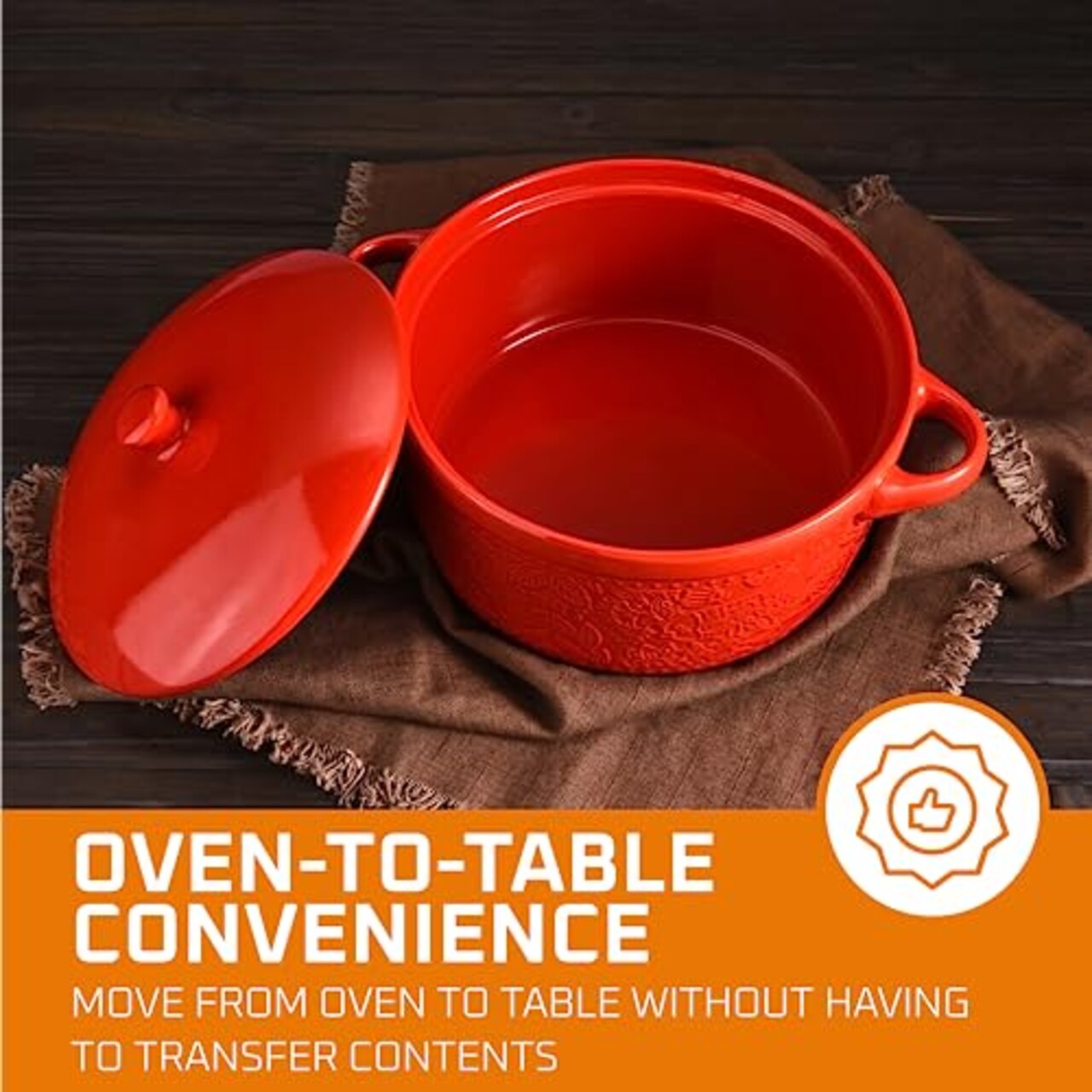 Ceramic Casserole Dish - Baking Dish Bowl Oven Safe With Lid & Handles - Covered Glass Cookware Essential For Kitchen - For Baking Dessert & Brownies, Soup - Round Bakeware for Serving Dishes